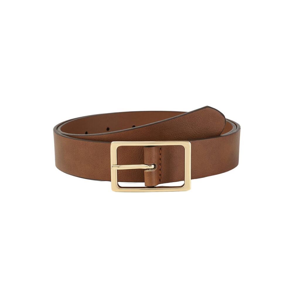 9278 Women's Elegant Square Metal Gold Buckle Belt Trendy Pu Leather Dressy